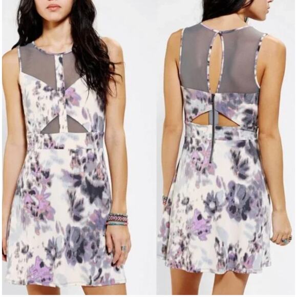 Silence Noise Mesh Skater Dress Purple Gray Watercolor Cutout Urban Outfitters M - Picture 1 of 11